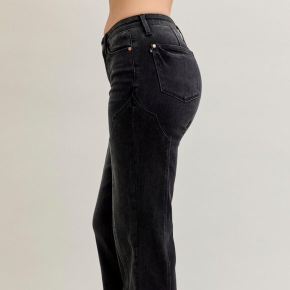 Judy Blue Mid Rise Straight Western Seam Detail Jeans - Picture 4 of 12
